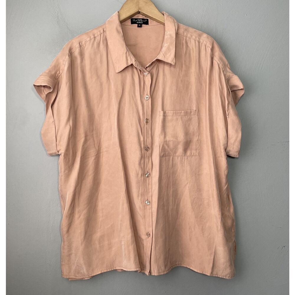 Velvet Heart Brushed Cupro Top Size XL Beige Minimalist Boho Chic Poet Romantic